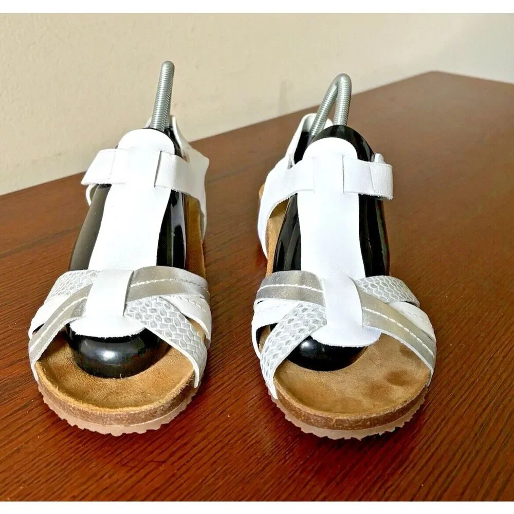 OTBT Jeanette White Leather Slingback Sandals Women's Size 10 Made in Spain NEW